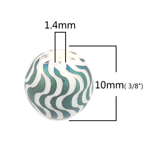 Bild von Glas Perlen Rund Grün Welle AB Farbe ca. 10mm D., Loch: ca. 1.4mm, 20 Stück