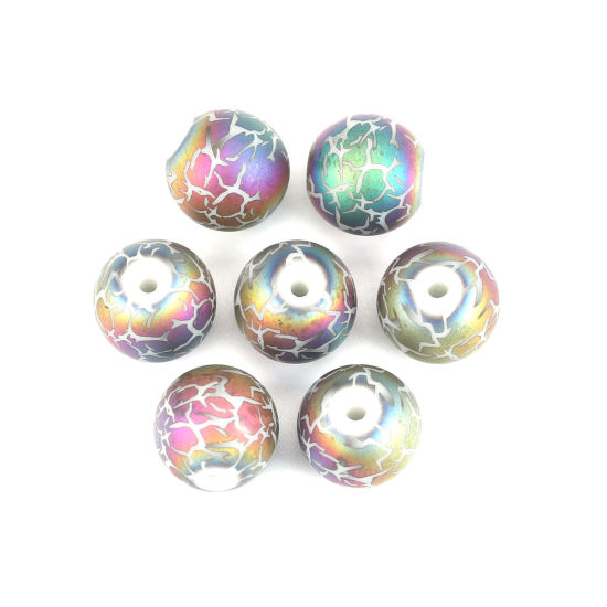 Picture of Glass Beads Round Multicolor Crack About 10mm Dia, Hole: Approx 1.4mm, 20 PCs