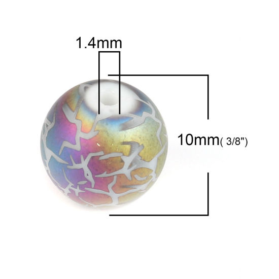 Picture of Glass Beads Round Multicolor Crack About 10mm Dia, Hole: Approx 1.4mm, 20 PCs