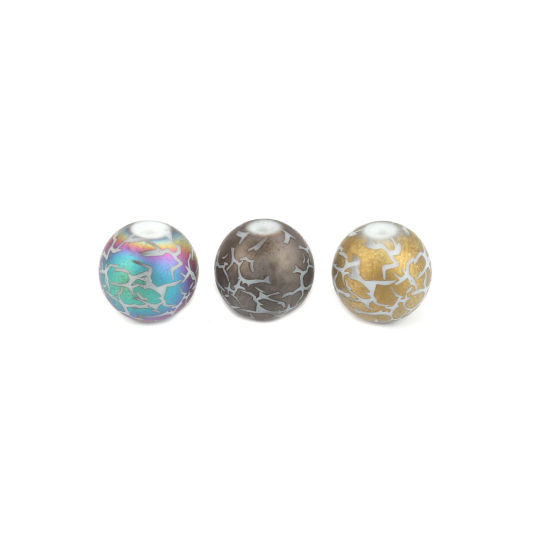 Picture of Glass Beads Round Multicolor Crack About 10mm Dia, Hole: Approx 1.4mm, 20 PCs