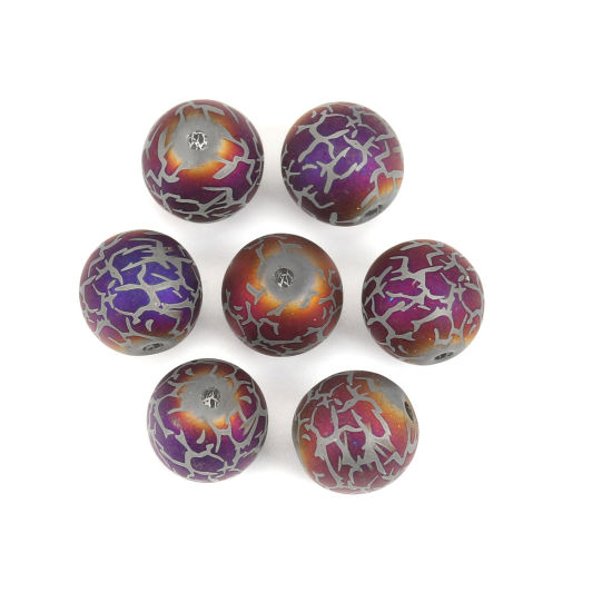 Picture of Glass Beads Round Fuchsia Crack About 10mm Dia, Hole: Approx 1.4mm, 20 PCs