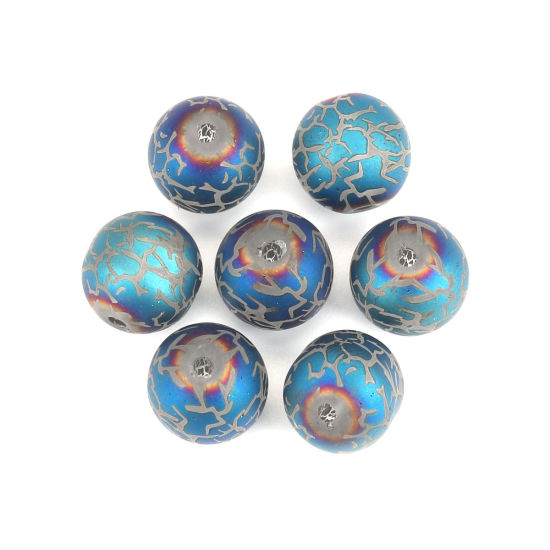 Picture of Glass Beads Round Blue Crack AB Color About 10mm Dia, Hole: Approx 1.4mm, 20 PCs