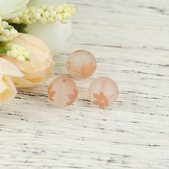 Picture of Glass Beads Round Orange Maple Leaf About 10mm Dia, Hole: Approx 1.4mm, 20 PCs