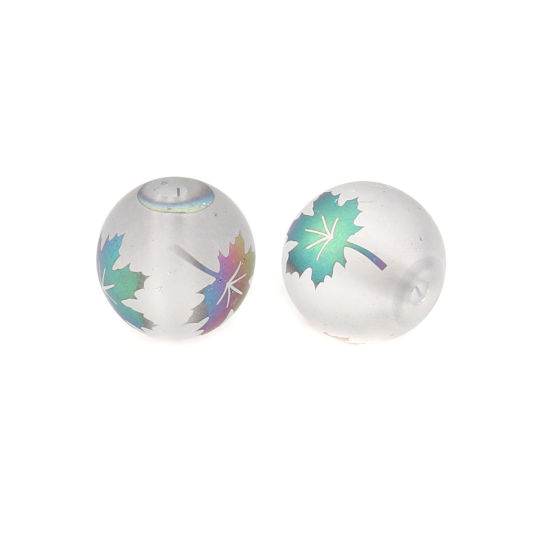 Picture of Glass Beads Round Multicolor Maple Leaf About 10mm Dia, Hole: Approx 1.4mm, 20 PCs