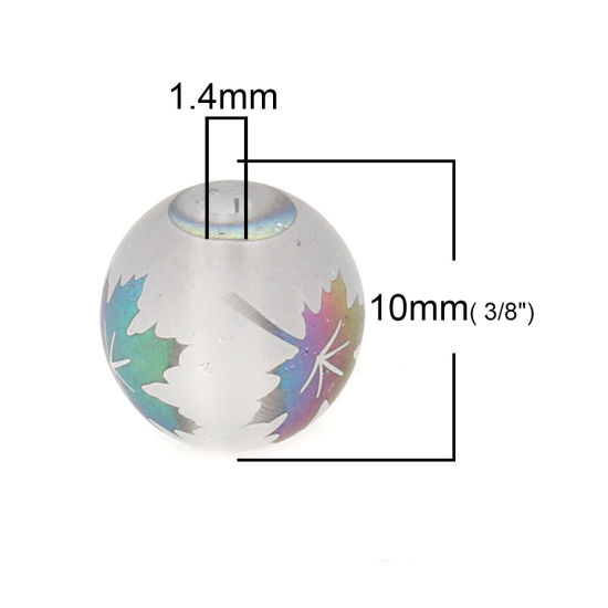 Picture of Glass Beads Round Multicolor Maple Leaf About 10mm Dia, Hole: Approx 1.4mm, 20 PCs