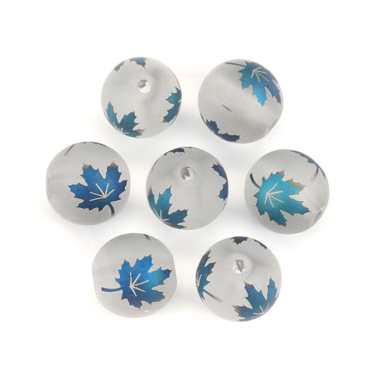 Picture of Glass Beads Round Blue Maple Leaf AB Color About 10mm Dia, Hole: Approx 1.4mm, 20 PCs