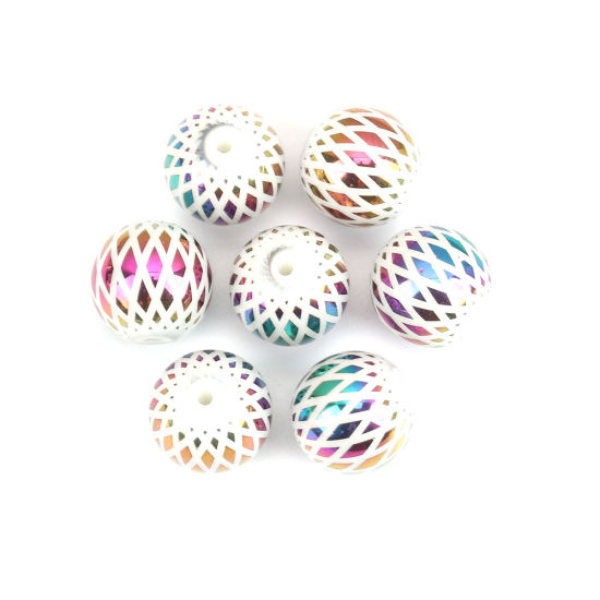 Picture of Glass Beads Round Multicolor Rhombus About 10mm Dia, Hole: Approx 1.4mm, 20 PCs