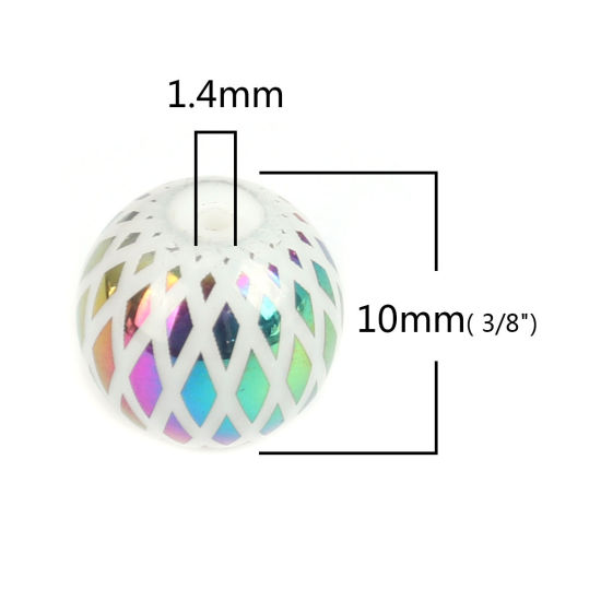 Picture of Glass Beads Round Multicolor Rhombus About 10mm Dia, Hole: Approx 1.4mm, 20 PCs