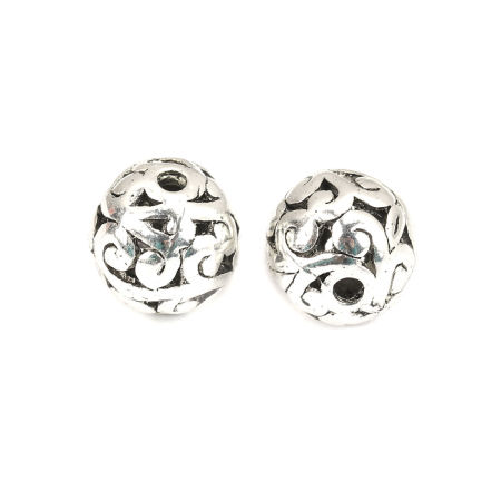 Picture of Zinc Based Alloy Spacer Beads Round Antique Silver Color Filigree About 11mm Dia., Hole: Approx 2mm, 10 PCs