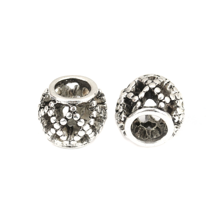 Zinc Based Alloy European Style European Style Beads Round Antique Silver Color Rhombus Hollow About 12mm Dia, Hole: Approx 5.8mm, 10 PCs
