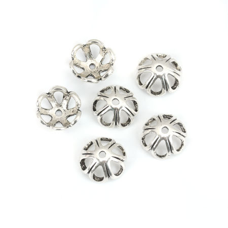 Image de Coupelles en Alliage de Zinc Fleur Argent Vieilli Creux 16mm x 16mm, 20 Pcs
