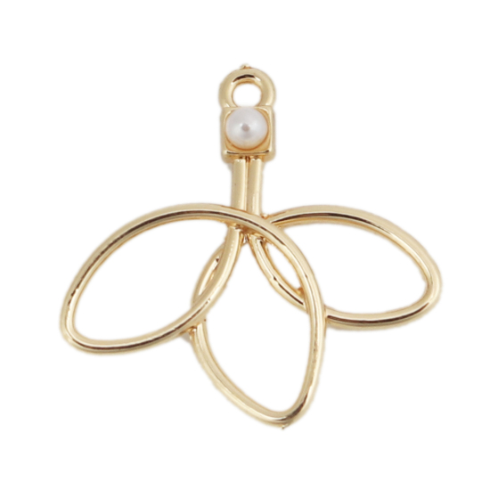 Immagine di Lega di Zinco Charms Fiore Oro Placcato Bianco Perla Imitato Acrilico 28mm x 27mm , 10 Pz