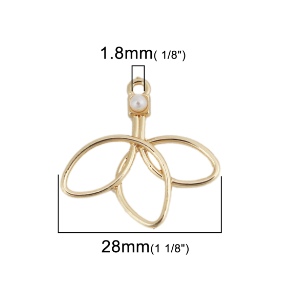 Immagine di Lega di Zinco Charms Fiore Oro Placcato Bianco Perla Imitato Acrilico 28mm x 27mm , 10 Pz