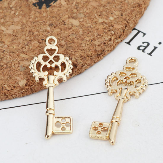 Picture of Zinc Based Alloy Charms Key Gold Plated Hollow 29mm x 12mm, 10 PCs