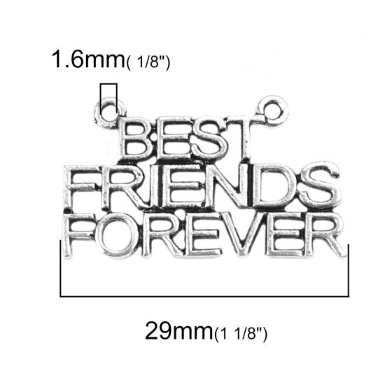 Picture of Zinc Based Alloy Best Friends Connectors Capital Alphabet/ Letter Antique Silver Color Message " BEST FRIENDS FOREVER " 29mm x 17mm, 20 PCs