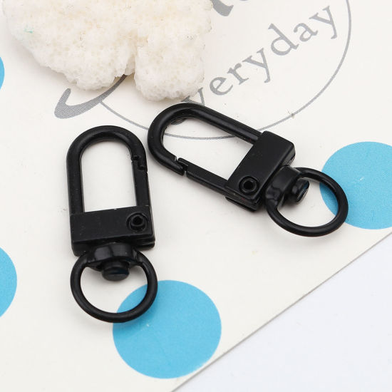 Picture of Zinc Based Alloy Keychain & Keyring Black Oval Painting 3.3cm x 1.2cm, 10 PCs