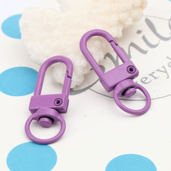 Picture of Zinc Based Alloy Keychain & Keyring Purple Oval Painting 3.3cm x 1.2cm, 10 PCs