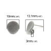 Picture of Velvet Ear Post Stud Earrings Findings Round Gray W/ Loop 10mm Dia., Post/ Wire Size: (21 gauge), 4 PCs