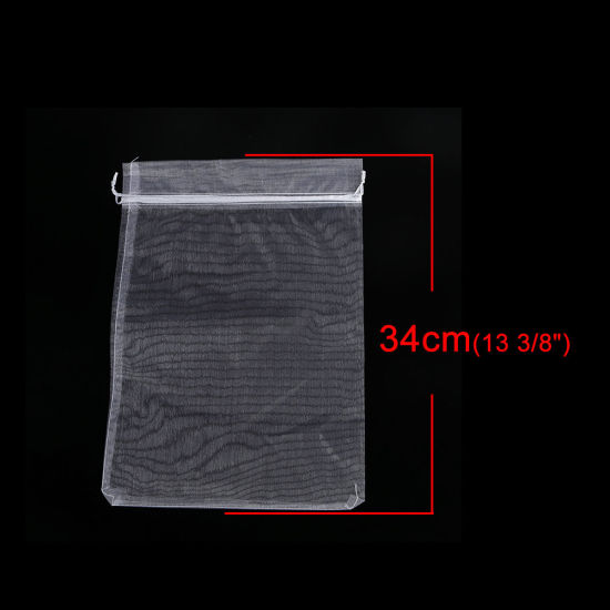 Picture of Wedding Gift Organza Drawstring Bags Rectangle White (Usable Space: 30x24cm) 34cm x 24cm, 10 PCs