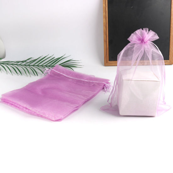 Picture of Wedding Gift Organza Drawstring Bags Rectangle Mauve (Usable Space: 30x24cm) 34cm x 24cm, 10 PCs