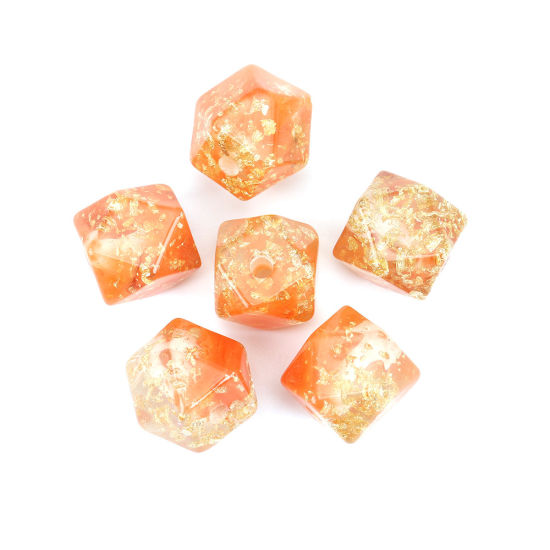 Picture of Resin Spacer Beads Polygon Orange-red Foil About 17mm x 16mm, Hole: Approx 3.4mm, 10 PCs