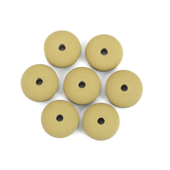 Picture of Resin Spacer Beads Flat Round Olive Green Rubberized About 16mm Dia, Hole: Approx 2.9mm, 20 PCs