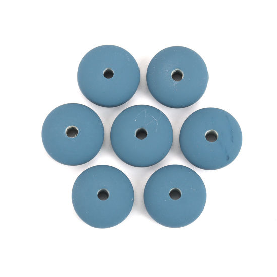 Bild von Holz Spacer Perlen Flachrund Blau Imitat Gummi ca. 16mm D., Loch: ca. 2.9mm, 20 Stück