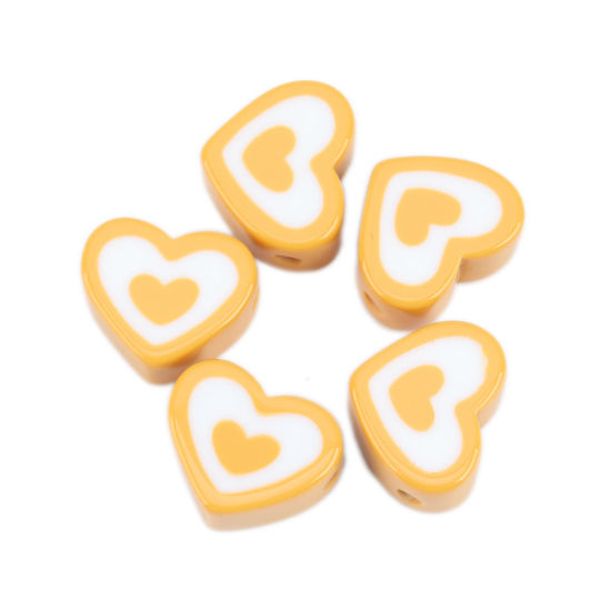 Picture of Resin Spacer Beads Heart Yellow About 23mm x 19mm, Hole: Approx 3.3mm, 5 PCs