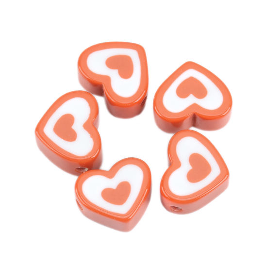 Picture of Resin Spacer Beads Heart Orange About 23mm x 19mm, Hole: Approx 3.3mm, 5 PCs