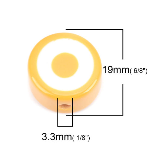 Bild von Harz Abstandshalter Perlen Flachrund Gelb 19mm D., Loch: 3.3mm, 5 Stück