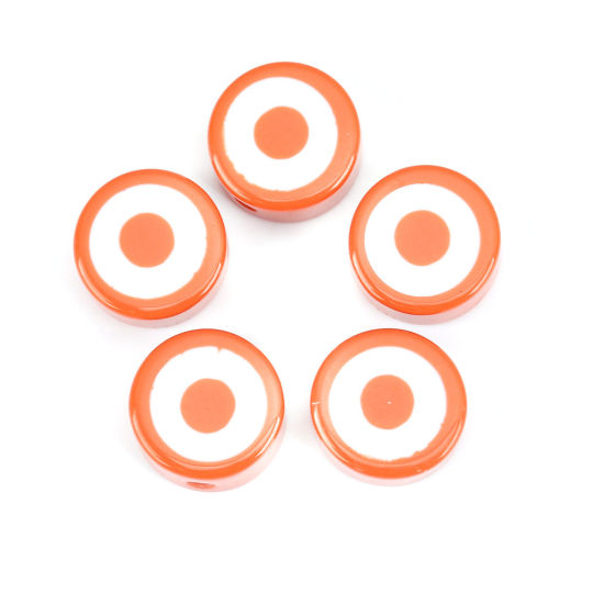 Picture of Resin Spacer Beads Flat Round Orange-red About 19mm Dia, Hole: Approx 3.3mm, 5 PCs