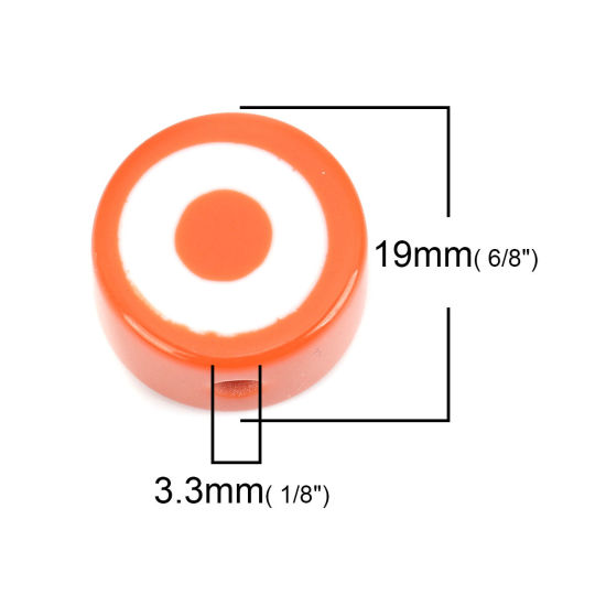 Bild von Harz Abstandshalter Perlen Flachrund Orangerot 19mm D., Loch: 3.3mm, 5 Stück