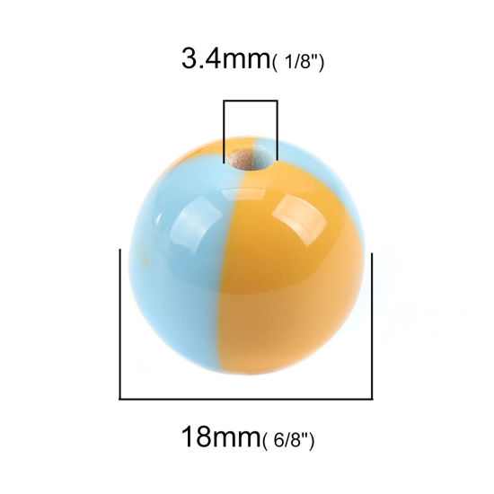 Picture of Resin Spacer Beads Round Yellow & Blue About 18mm Dia, Hole: Approx 3.4mm, 10 PCs