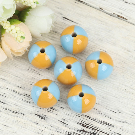 Picture of Resin Spacer Beads Round Yellow & Blue About 18mm Dia, Hole: Approx 3.4mm, 10 PCs