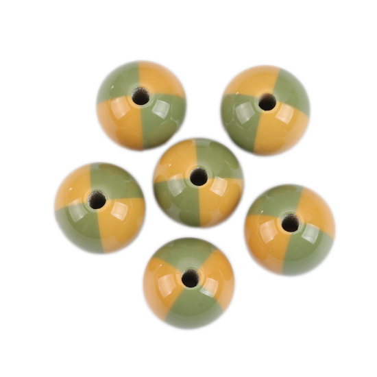Picture of Resin Spacer Beads Round Green & Yellow About 18mm Dia, Hole: Approx 3.4mm, 10 PCs