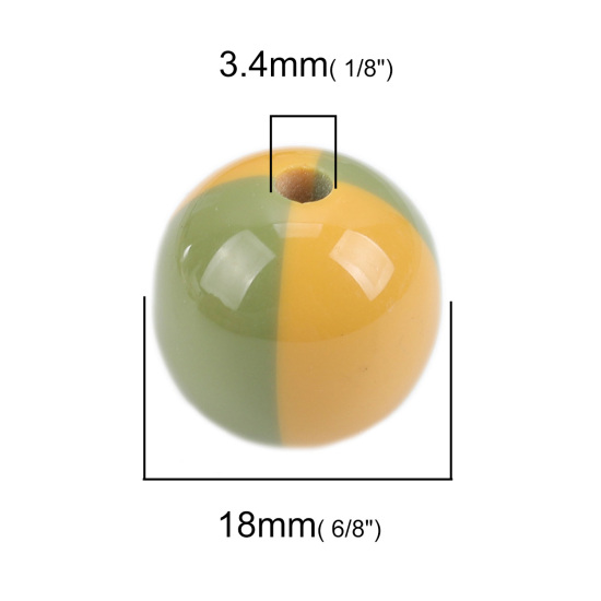 Picture of Resin Spacer Beads Round Green & Yellow About 18mm Dia, Hole: Approx 3.4mm, 10 PCs