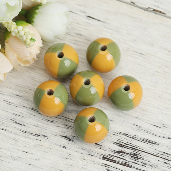 Picture of Resin Spacer Beads Round Green & Yellow About 18mm Dia, Hole: Approx 3.4mm, 10 PCs