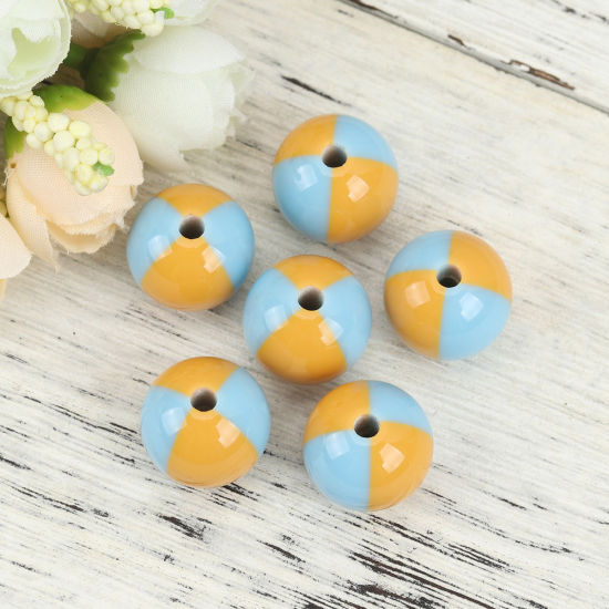 Picture of Resin Spacer Beads Round Yellow & Blue About 15mm Dia, Hole: Approx 3.4mm, 10 PCs