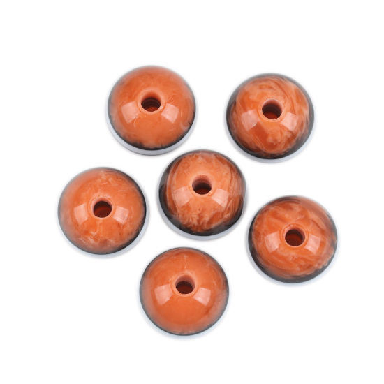 Picture of Resin Spacer Beads Round Orange Stripe Pattern About 15mm Dia, Hole: Approx 3.3mm, 10 PCs