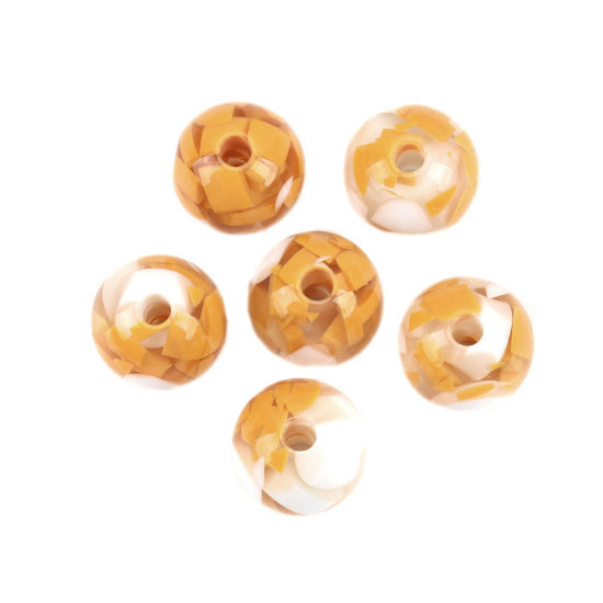 Picture of Resin Spacer Beads Round White & Yellow About 15mm Dia, Hole: Approx 3.4mm, 10 PCs