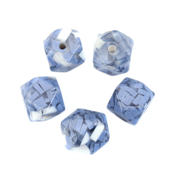 Bild von Harz Abstandshalter Perlen Polygon Weiß & Blau 16mm x 16mm, Loch: 3.4mm, 5 Stück
