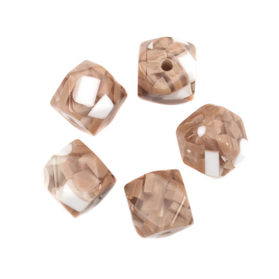 Picture of Resin Spacer Beads Polygon White & Coffee About 16mm x 16mm, Hole: Approx 3.4mm, 5 PCs