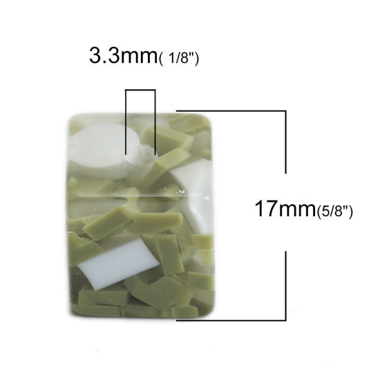 Image de Perles en Résine Carré Blanc & Vert 17mm x 17mm, Taille de Trou: 3.3mm, 10 Pcs