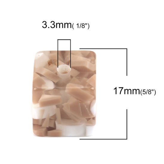 Picture of Resin Spacer Beads Square White & Coffee About 17mm x 17mm, Hole: Approx 3.3mm, 10 PCs