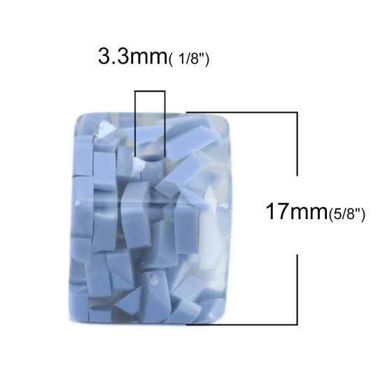 Image de Perles en Résine Carré Blanc & Bleu 17mm x 17mm, Taille de Trou: 3.3mm, 10 Pcs