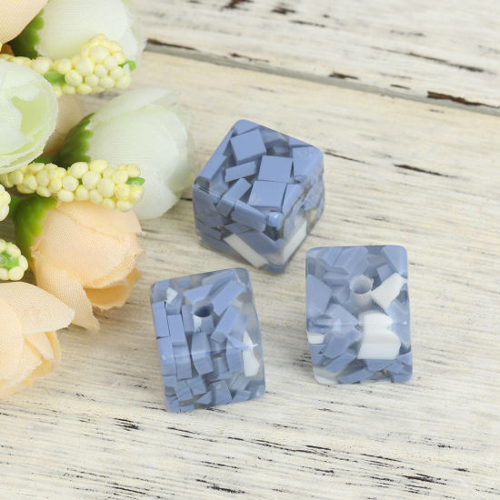 Picture of Resin Spacer Beads Square White & Blue About 17mm x 17mm, Hole: Approx 3.3mm, 10 PCs