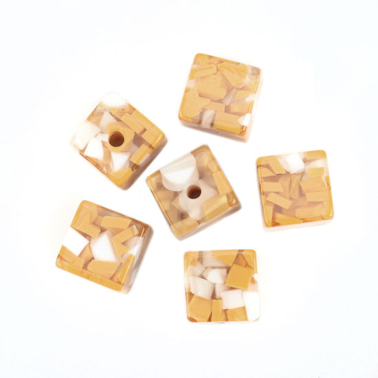 Picture of Resin Spacer Beads Square White & Yellow About 17mm x 17mm, Hole: Approx 3.3mm, 10 PCs