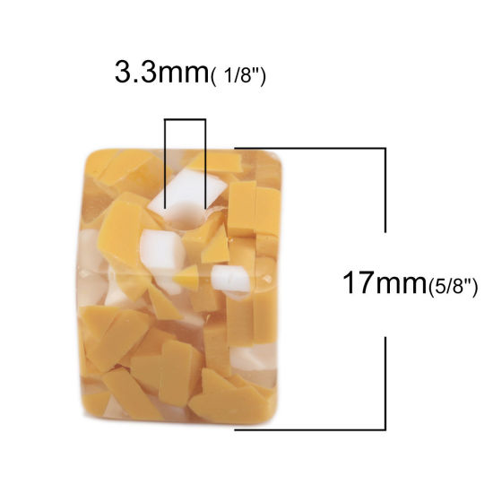 樹脂 ビーズ 正方形 白+黄色 約 17mm x 17mm、 穴：約 3.3mm、 10 個 の画像