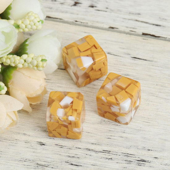 Picture of Resin Spacer Beads Square White & Yellow About 17mm x 17mm, Hole: Approx 3.3mm, 10 PCs