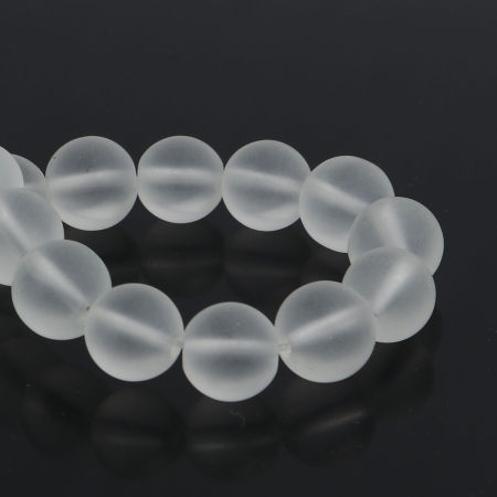 ガラス ビーズ クリア色 つや消し 約 12mm 直径、 穴：約 0.9mm、 38cm 長さ、 2 連 （約 33 個/連）